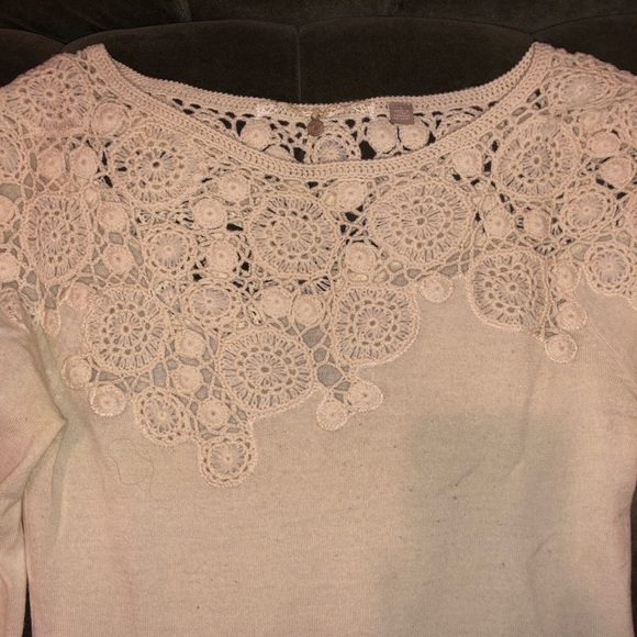Anthtopologie Knitted & Knotted Ivory Floral Flower Sweater S 3/4 Sleeves - Picture 4 of 8